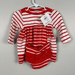 NWT Hanna Andersson Girls 60cm 3-6m Long Sleeve Dress Bloomers Red White Stripe